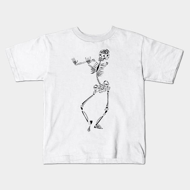 Black and White Dancing Skeleton Kids T-Shirt by JakoRila